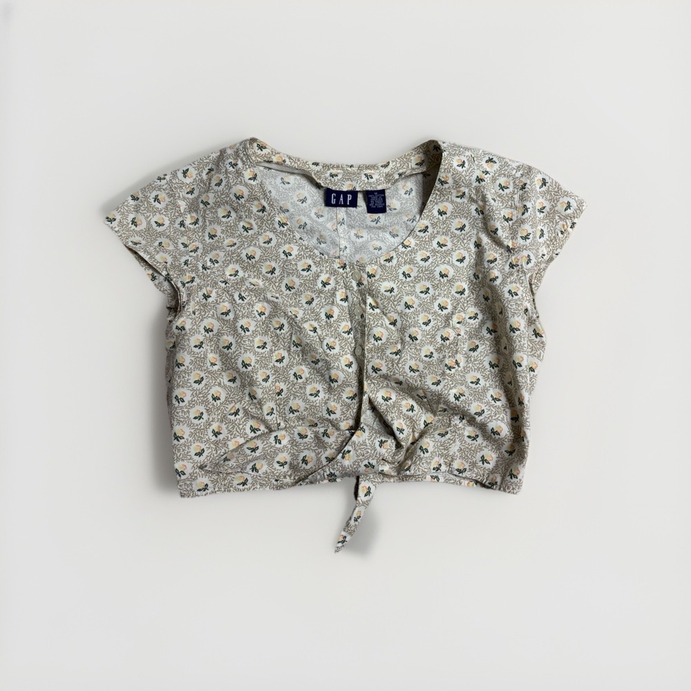 Gap Short Sleeve Tie Front Cropped Small Floral Pattern Top Women's‎ Med Cotton